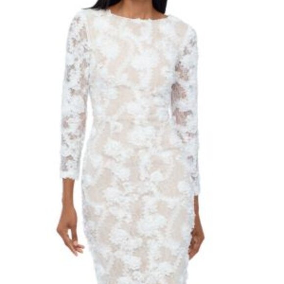 Xscape Lace Dress 12 White Midi Bridal - Picture 1 of 11